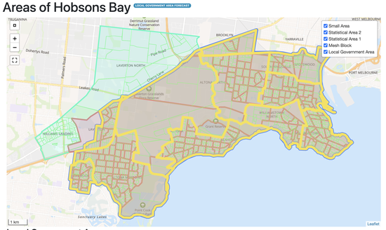Areas of Hobsons Bay (small areas highlighted in yellow)